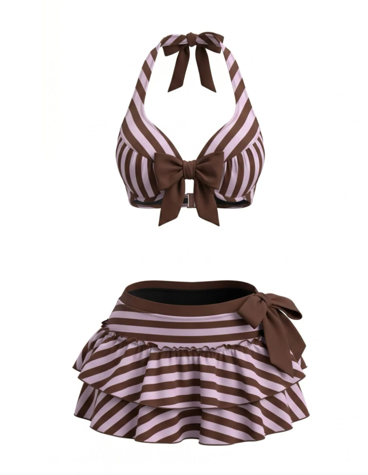 [Pre-Sale] Violet 1950s Striped Halter Bow Ruffle Bikini Set