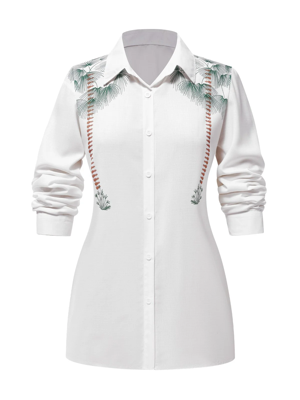 White 1940s Lapel Palm Trees Blouse