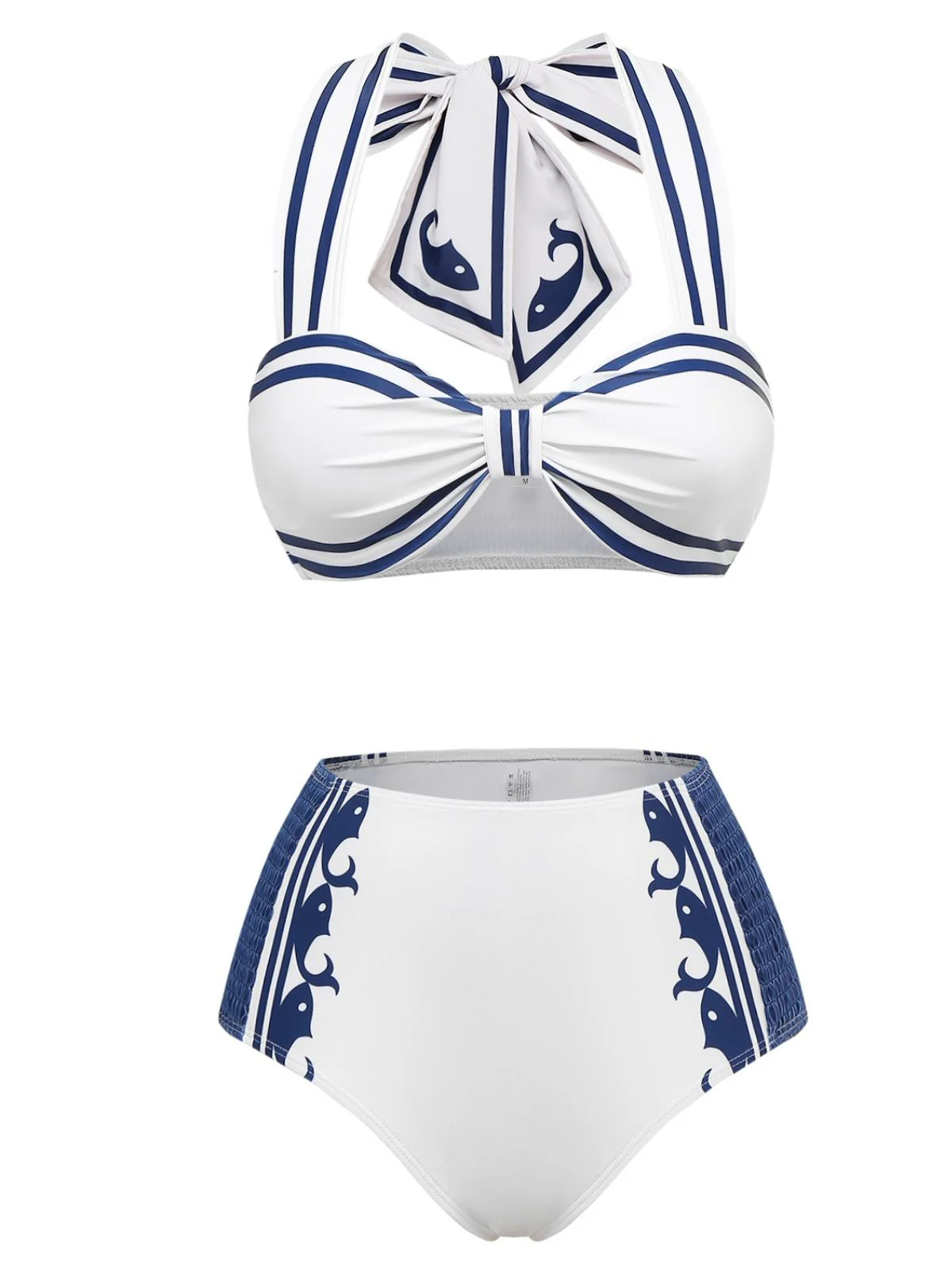 White 1940s Navy Style Whale Swimsuit