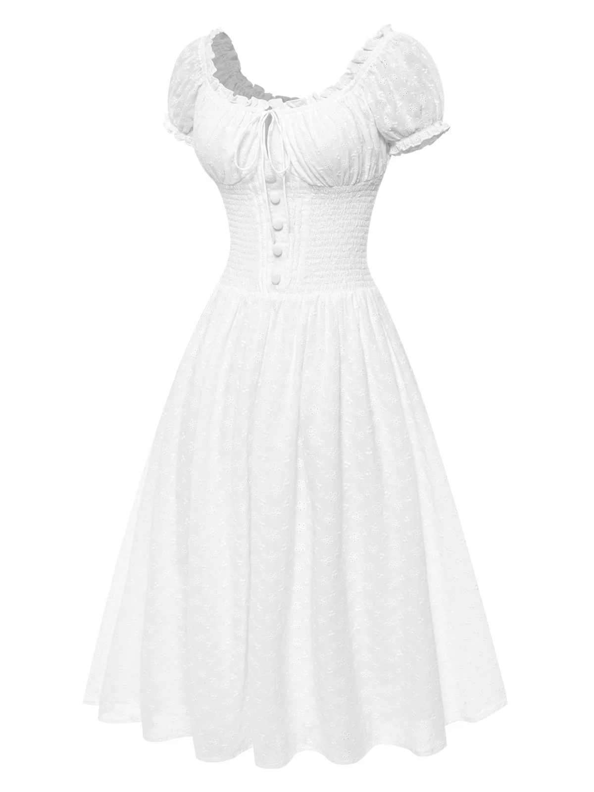 White 1940s Solid Cotton Embroidered Lace Dress - Image 6