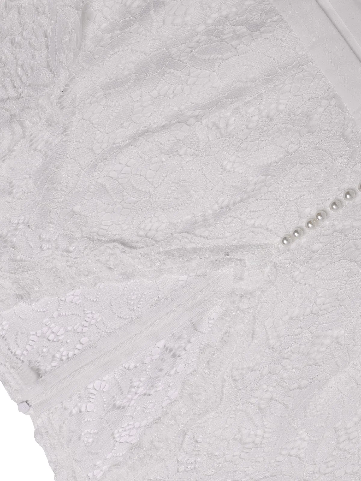 White 1940s V-Neck Lace Patchwork Dress - Image 4