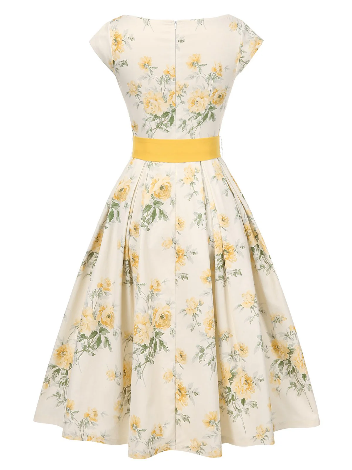 Yellow 1950s Boat Neck Antique Floral Dress - Image 6