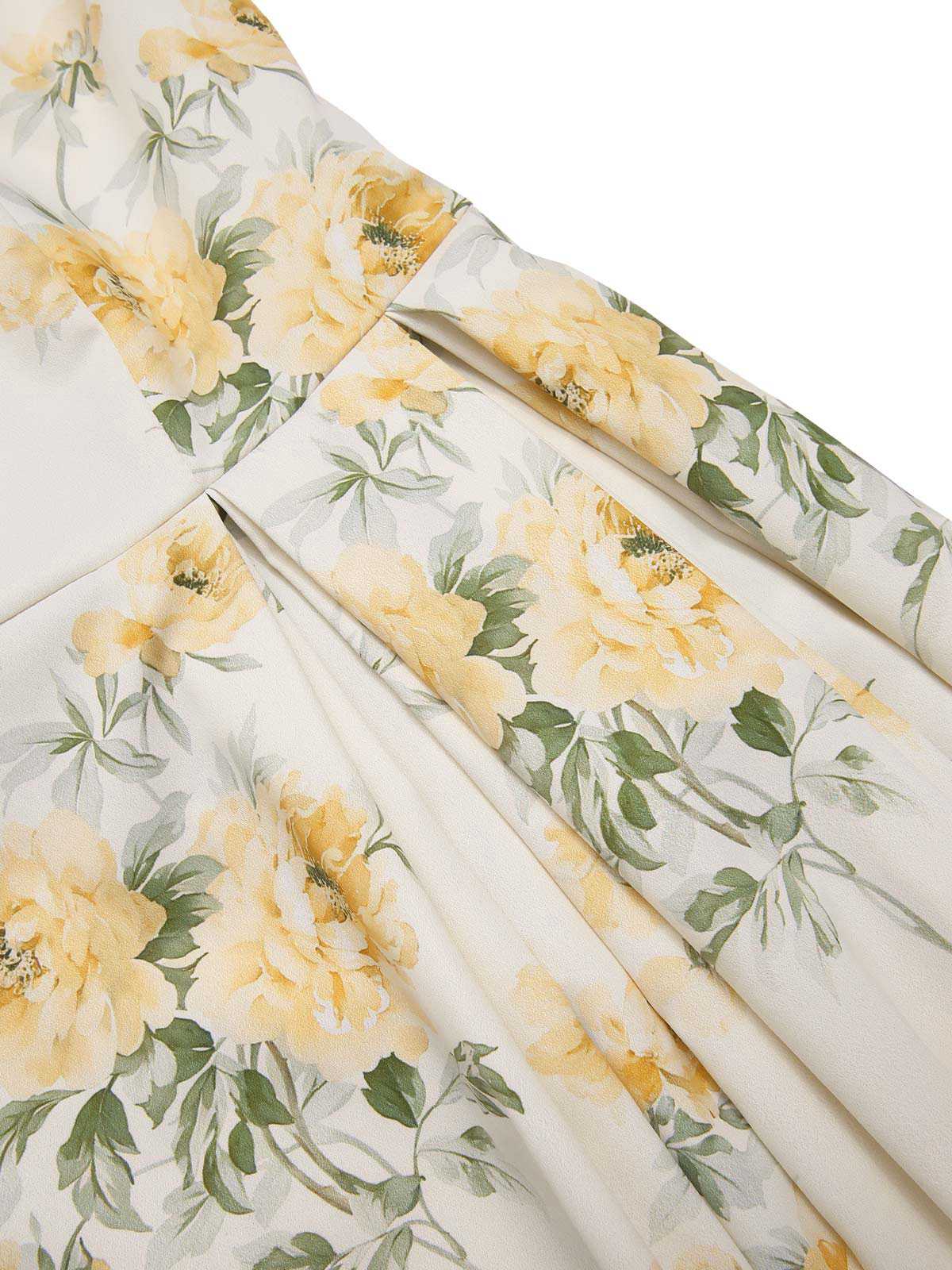 Yellow 1950s Boat Neck Antique Floral Dress - Image 8