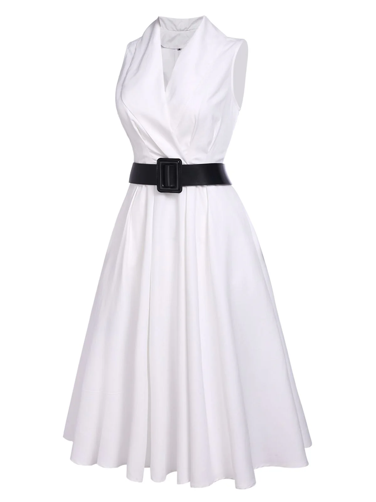 White 1950s Halter Belted Swing Dress - Image 2