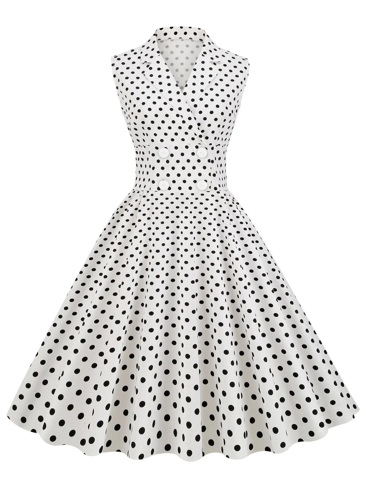 White 1950s Polka Dot Lapel Swing Dress