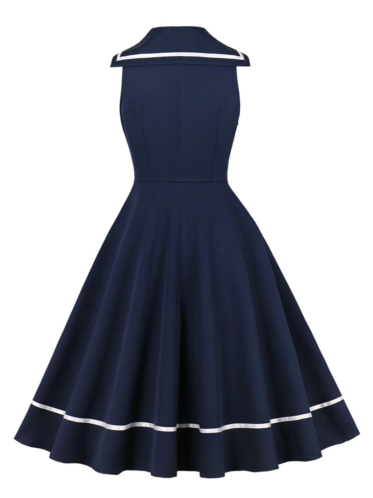 White 1950s Sailor Red Bow Sleeveless Swing Dress - Image 5