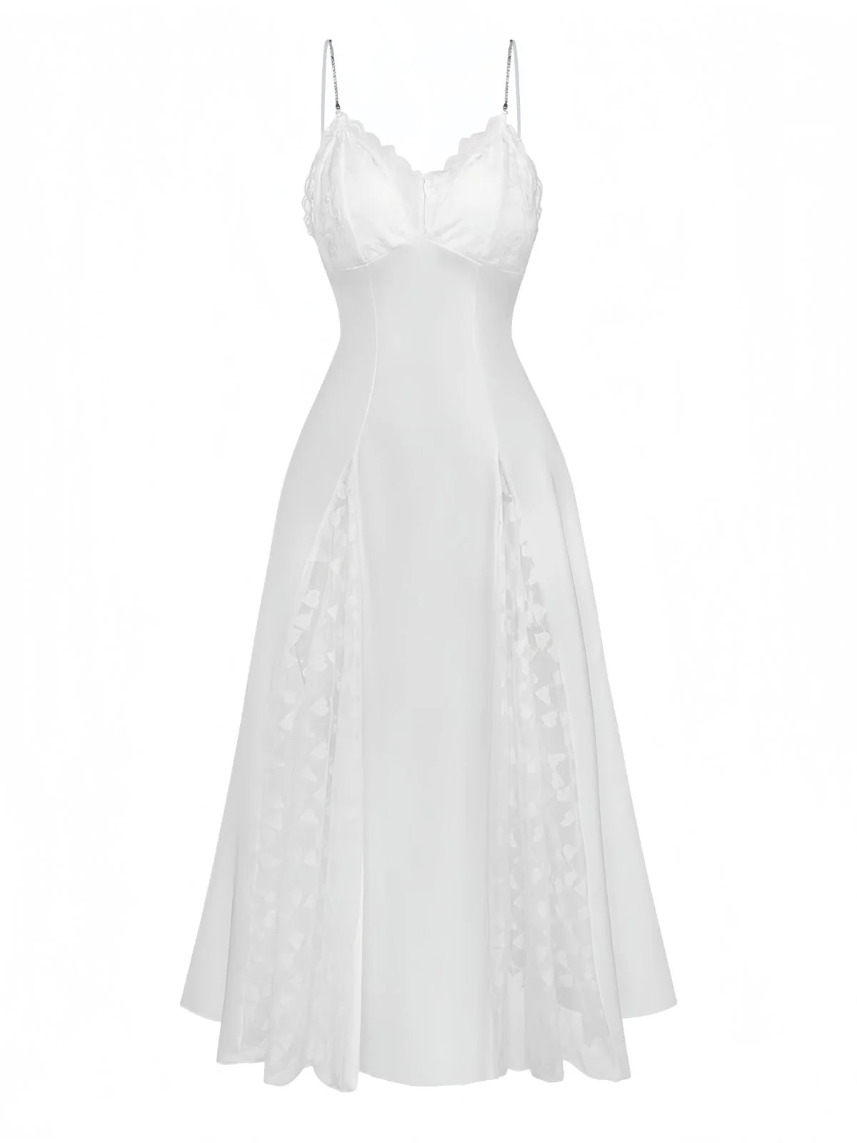 White 1950s Satin Lace Rhinestone Split Maxi Nightgown - Image 2