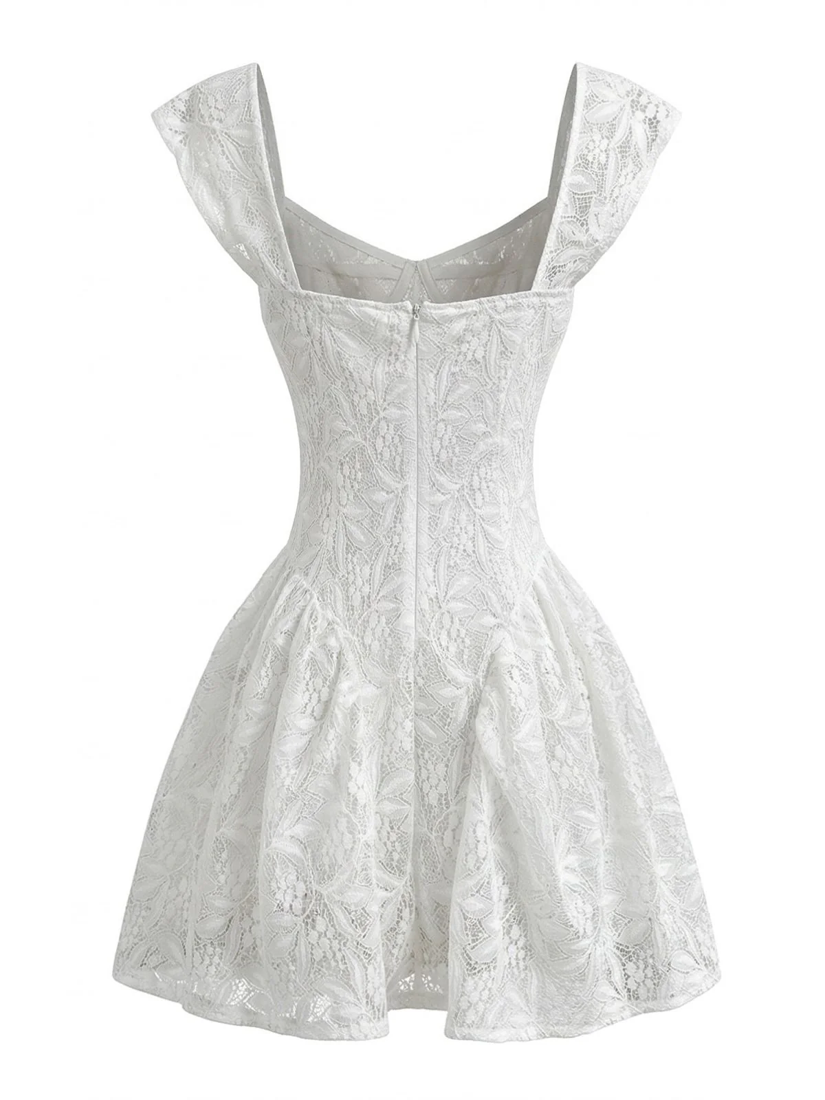 White 1950s Slim Lace Cap Sleeve Fitted Waist Dress - Image 2