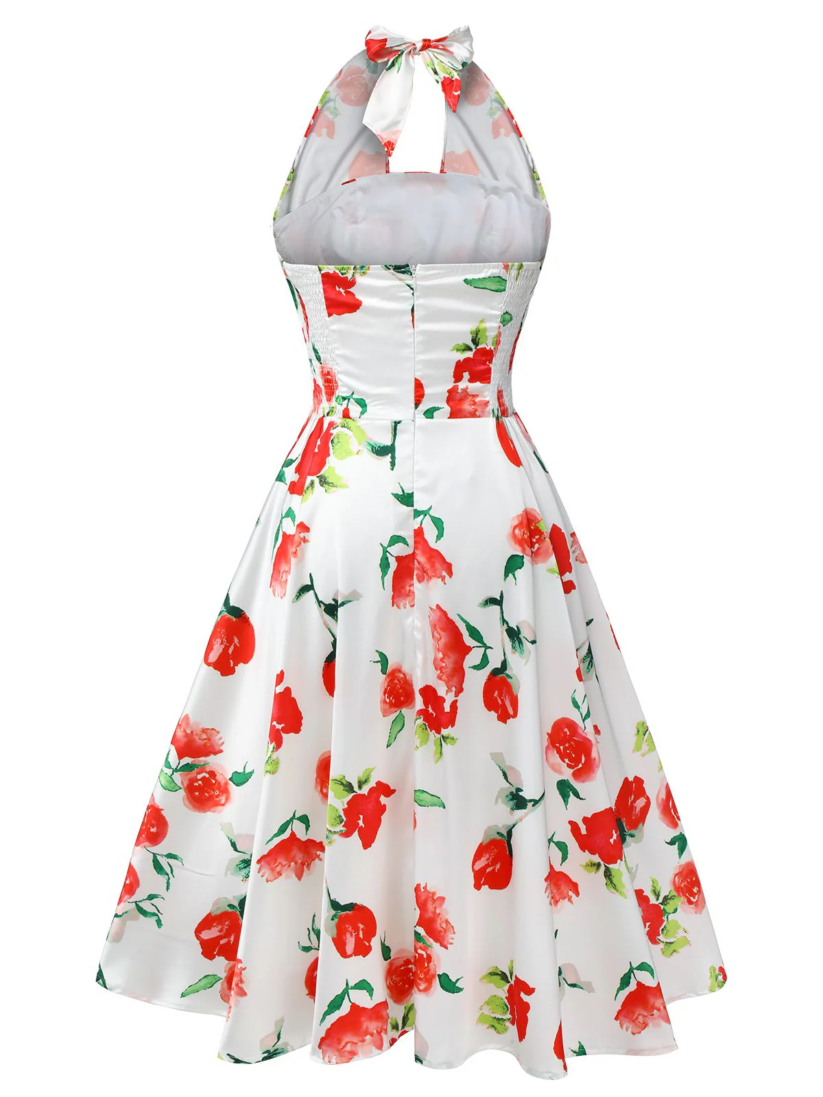 White 1950s Watercolor Rose Halter Dress - Image 4