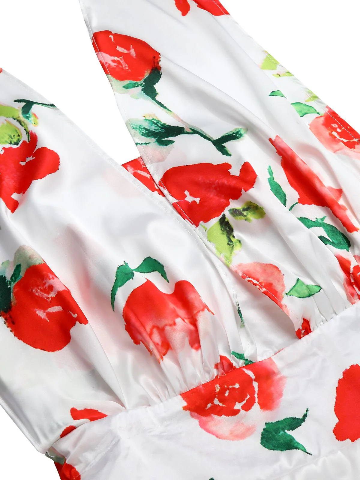 White 1950s Watercolor Rose Halter Dress - Image 5