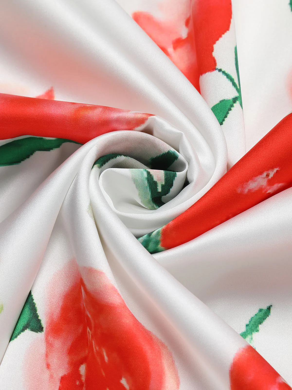 White 1950s Watercolor Rose Halter Dress - Image 7