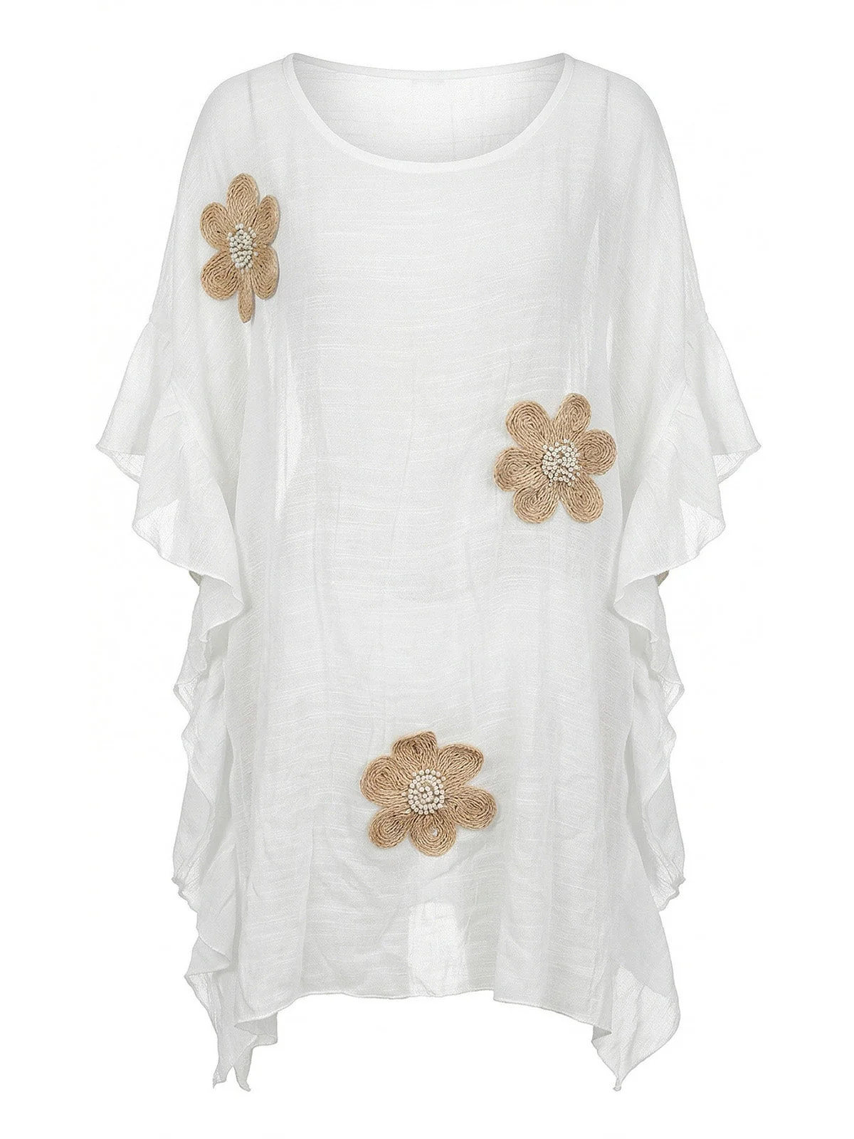 White 1960s Floral Crochet Beach Cover-Up