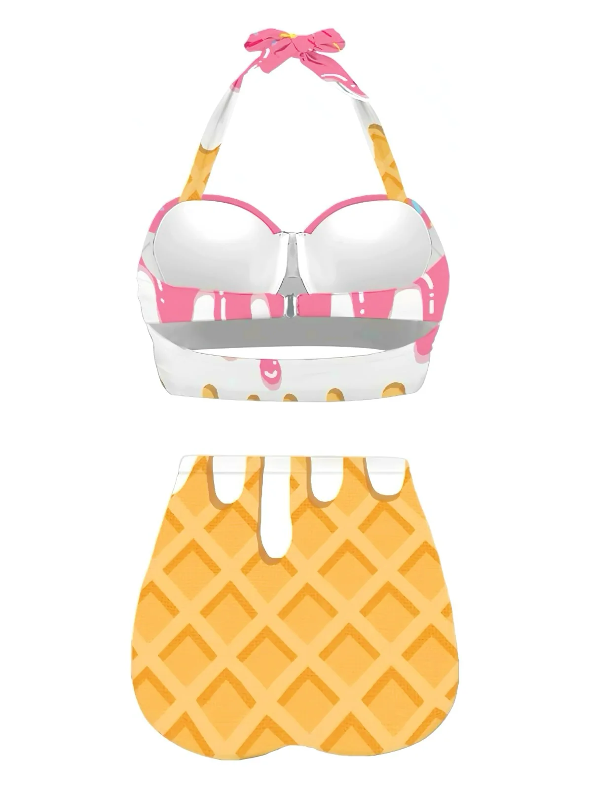White 1970s Halter Ice-Cream Cone High-Waist Bikini - Image 2