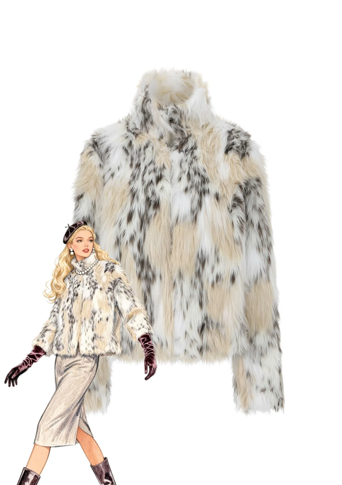 White 1980s Leopard Print Faux Fur Jacket