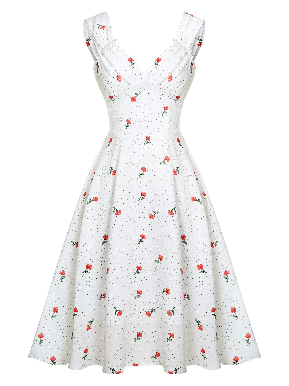 White Satin-faux Cherry Polka Dot Dress - Image 2