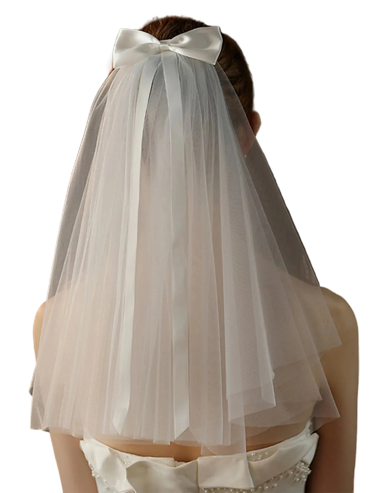 White Vintage Bow Wedding Bridal Veil