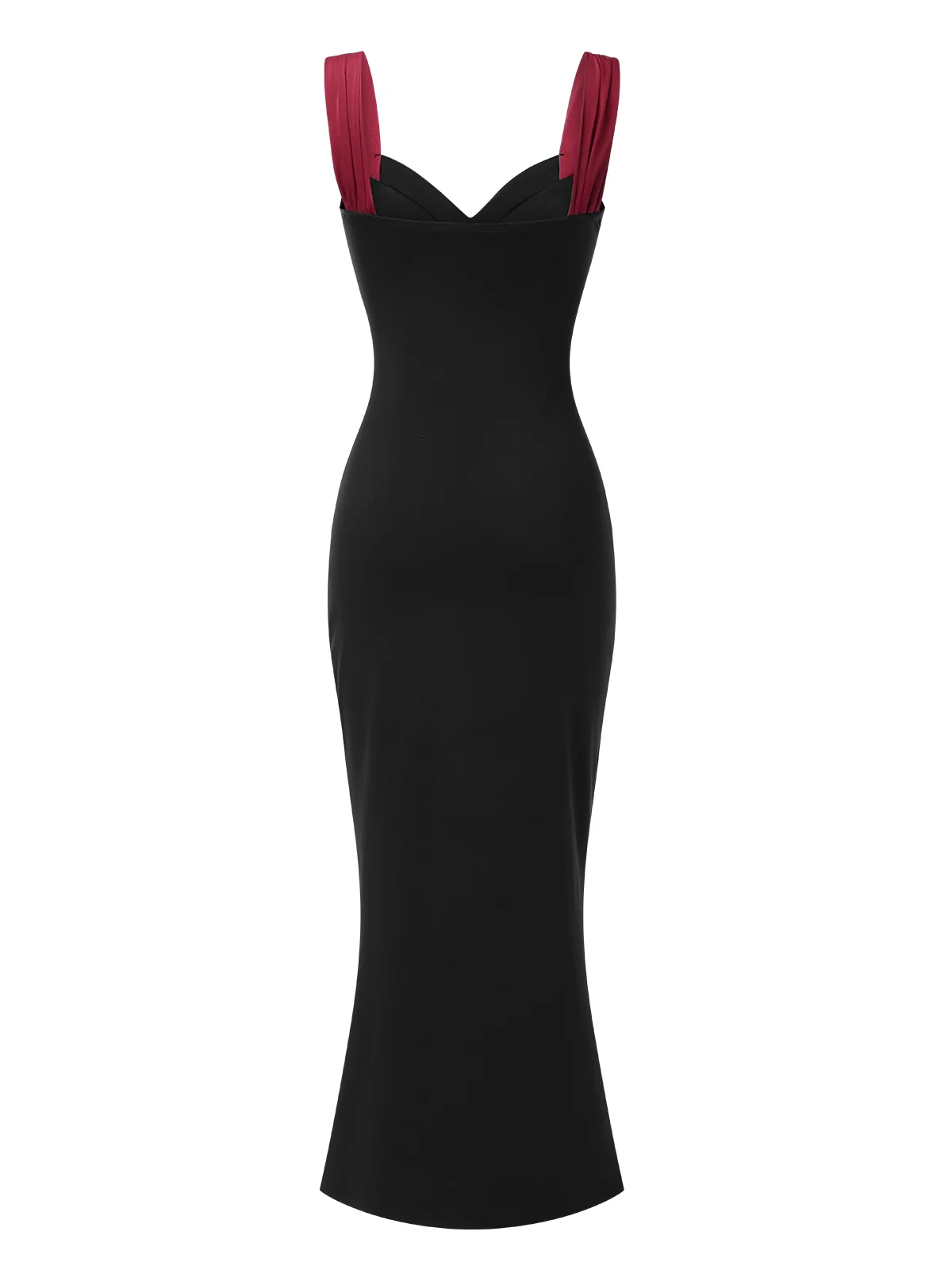 Wine Red 1930s Contrast Fishbone Mermaid Dress - Image 3