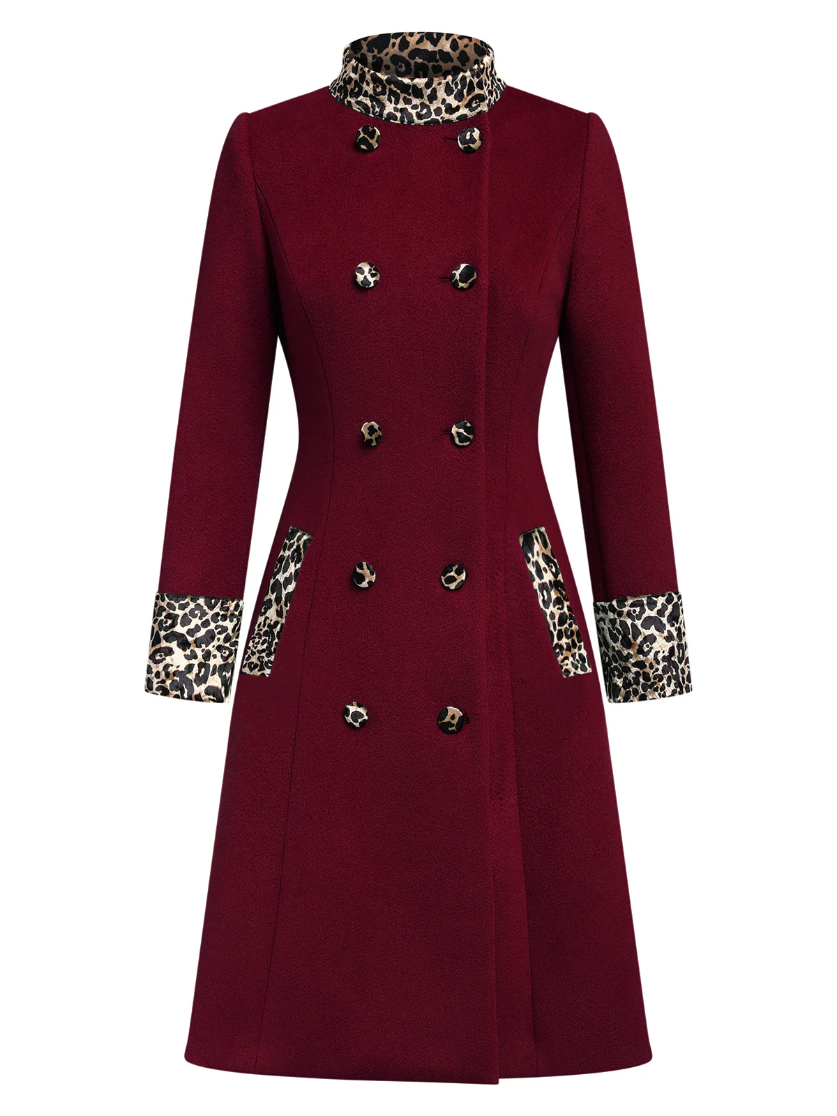 Wine Red 1950s Leopard Patchwork Button Coat - Image 2
