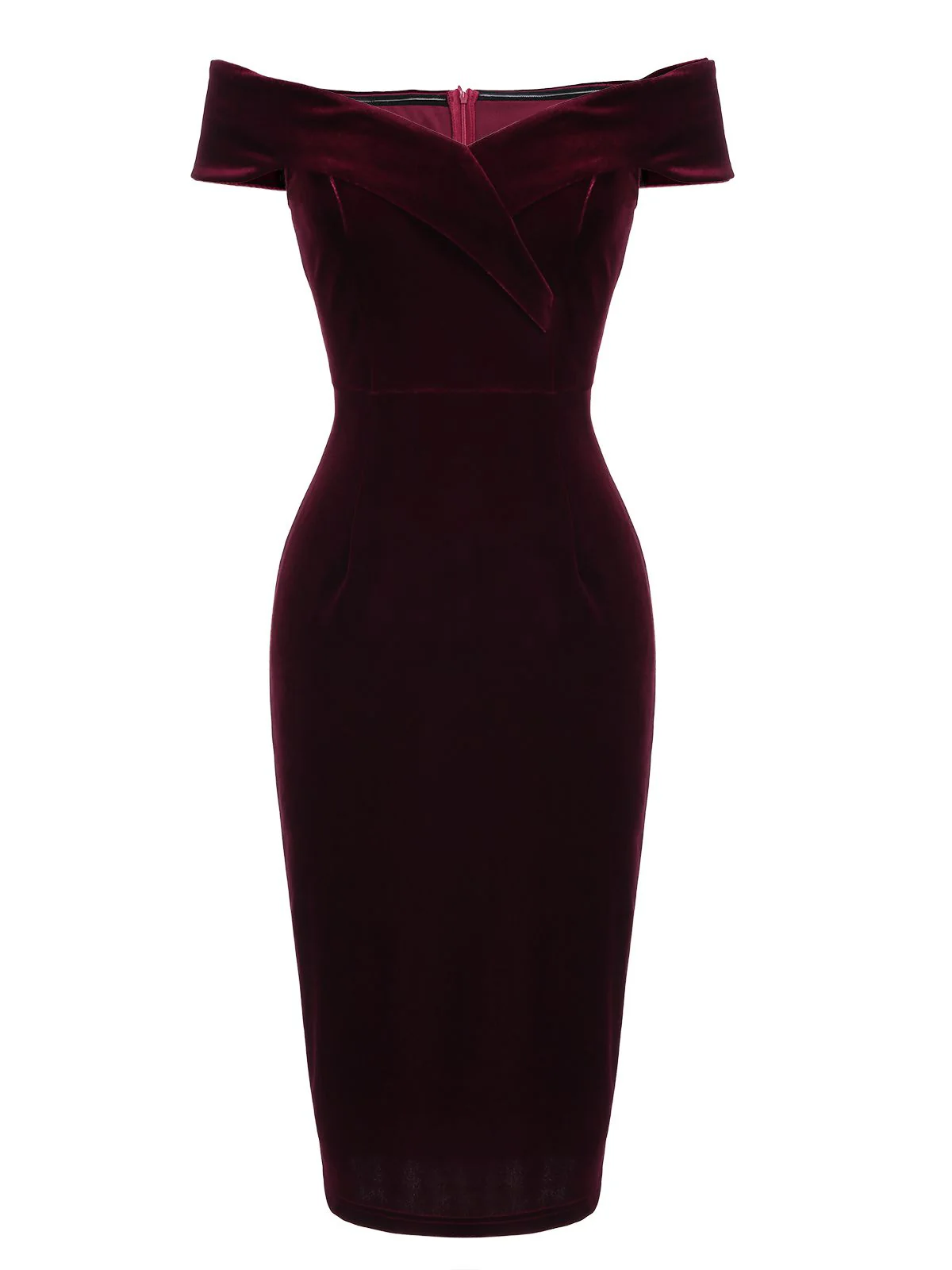 Wine Red 1960s Velvet Bodycon Dress - Image 3