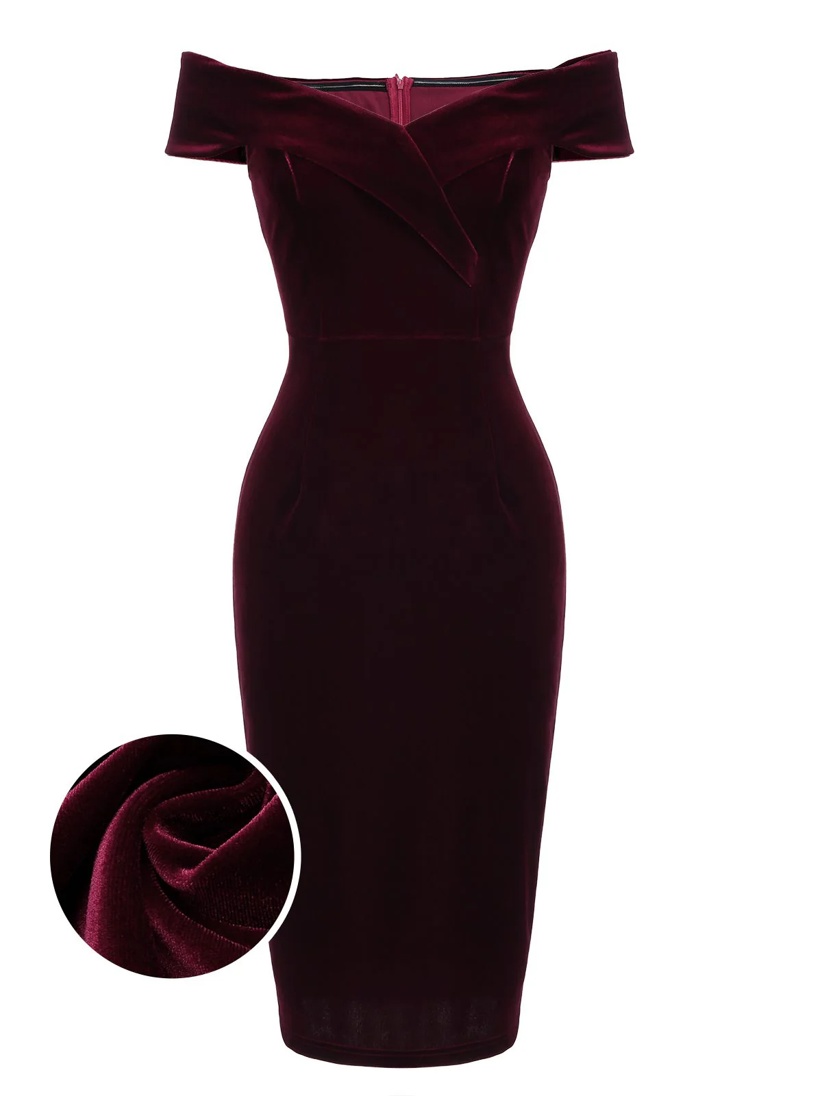 Wine Red 1960s Velvet Bodycon Dress - Image 4