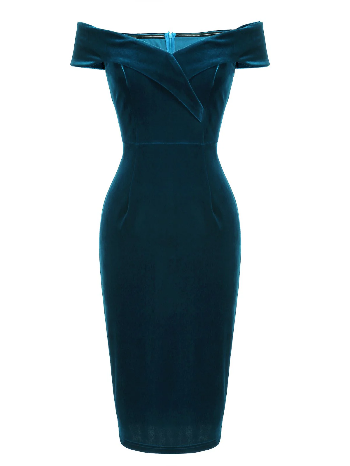 1960s Off Shoulder Velvet Bodycon Dress - Image 12
