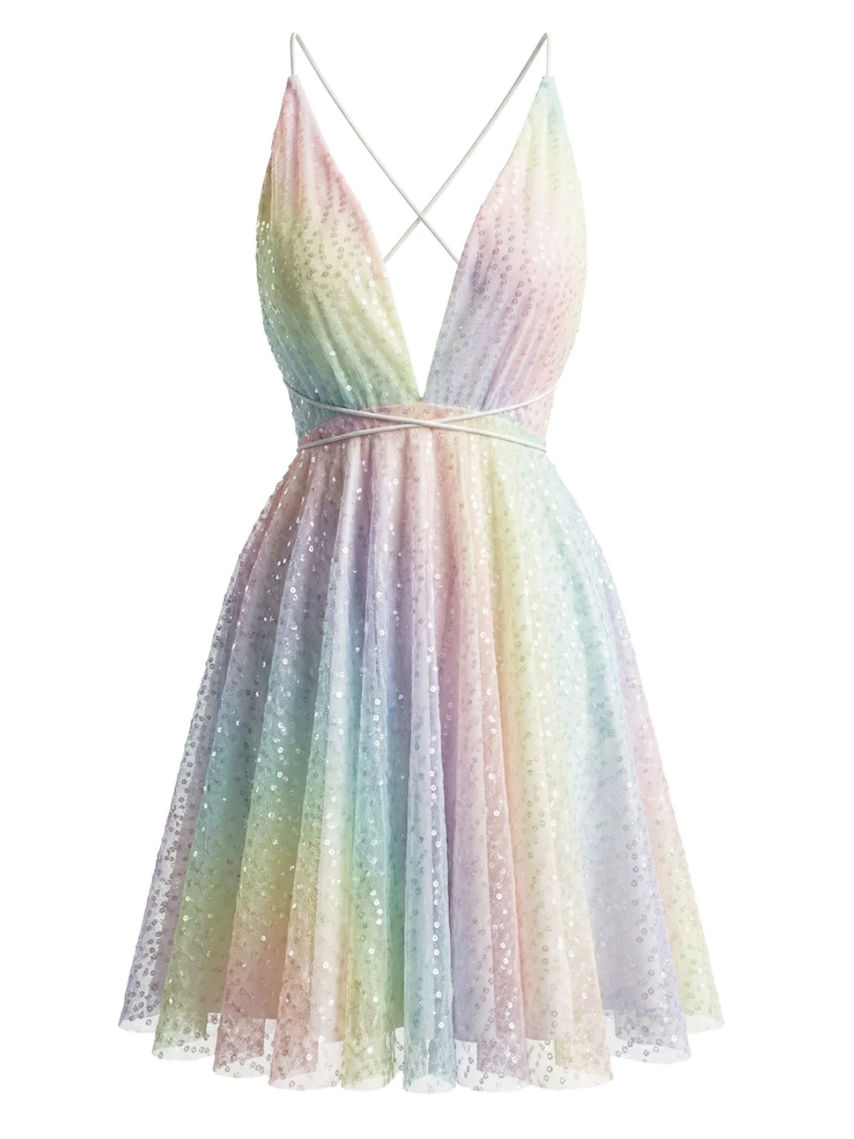 Y2K Rainbow Sequins Deep V-Neck Backless Dress - Image 2