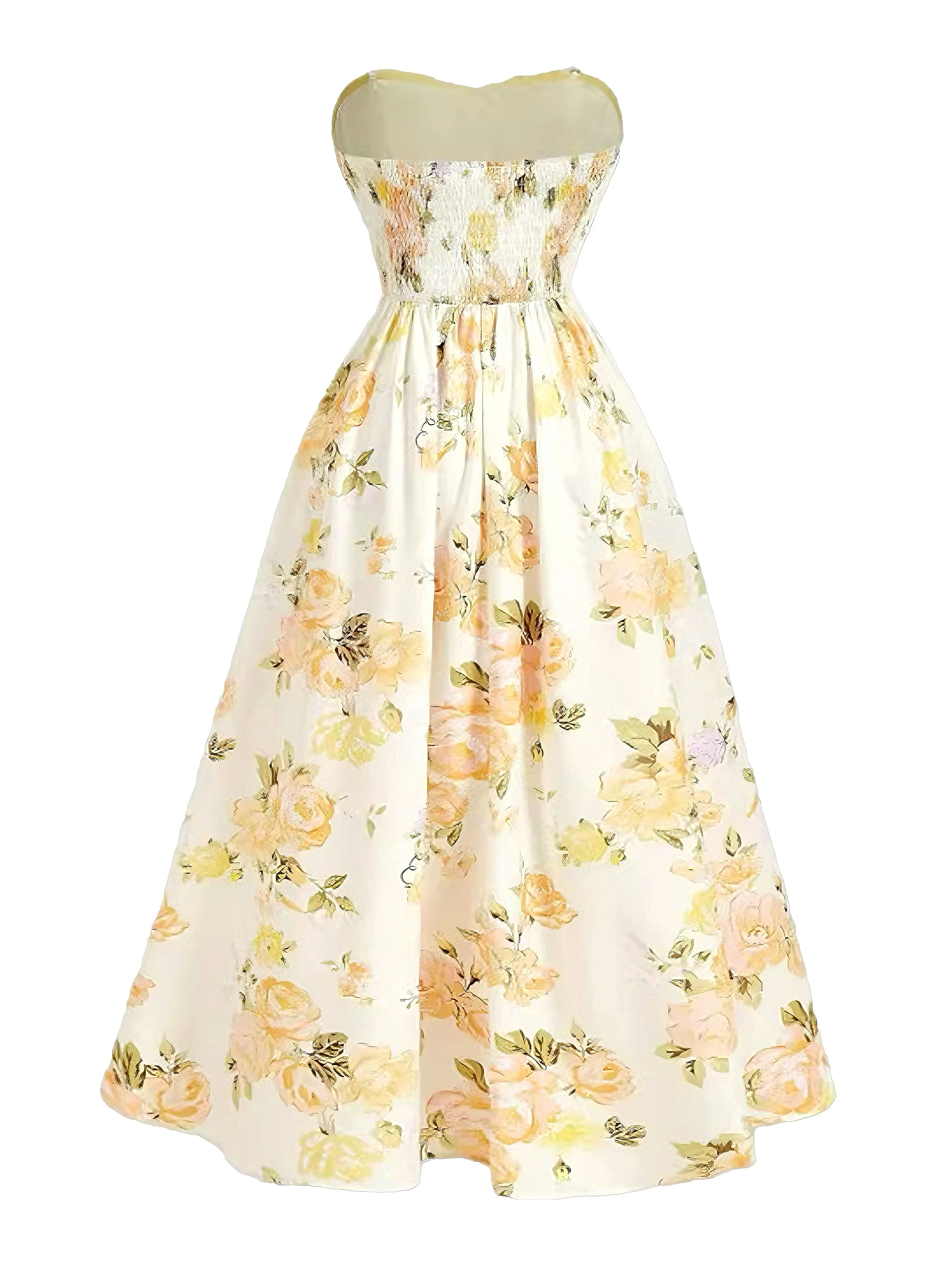 Yellow 1930s Floral Strapless Maxi Dress - Image 3