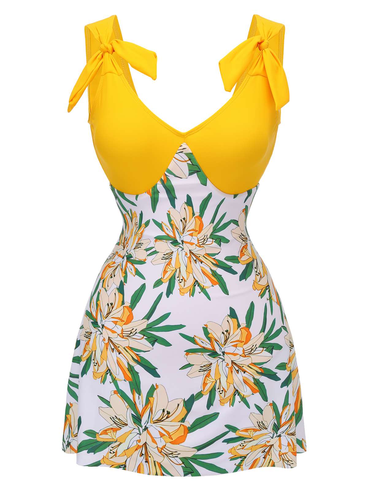 Yellow 1940s Floral Patchwork One-Piece Swimsuit - Image 2