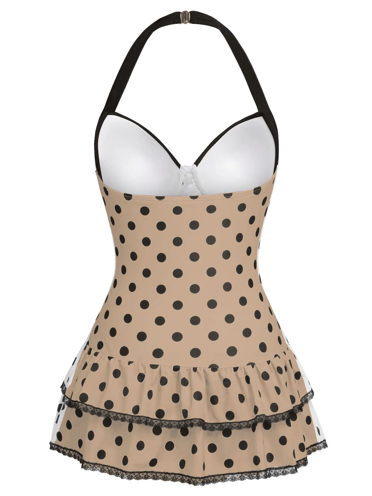 Yellow 1940s Halter Polka Dots Bow Swimsuit - Image 4