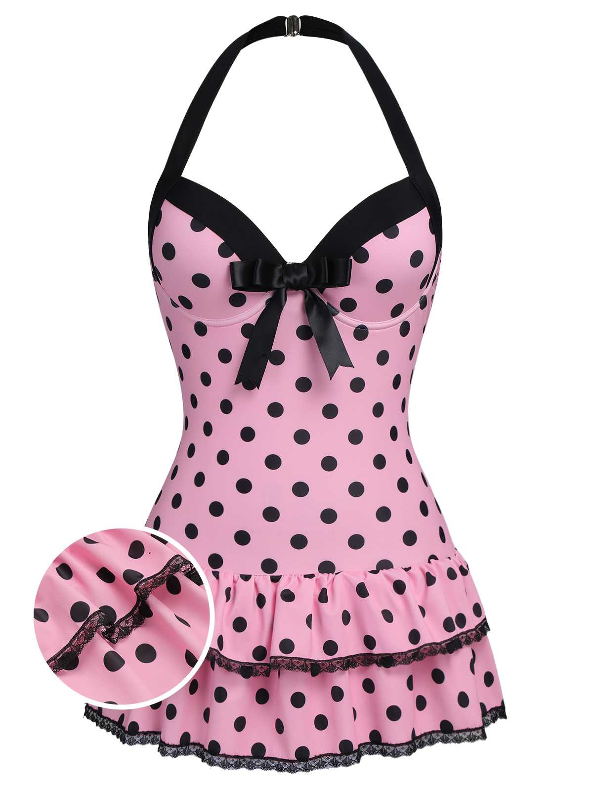 Yellow 1940s Halter Polka Dots Bow Swimsuit - Image 5