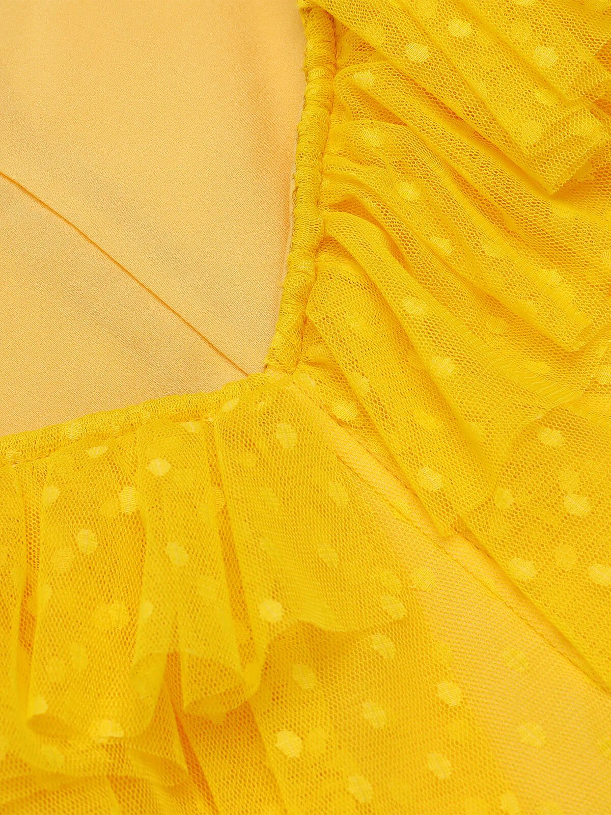 Yellow 1950s Dots Off-Shoulder Mesh Swing Dress - Image 5
