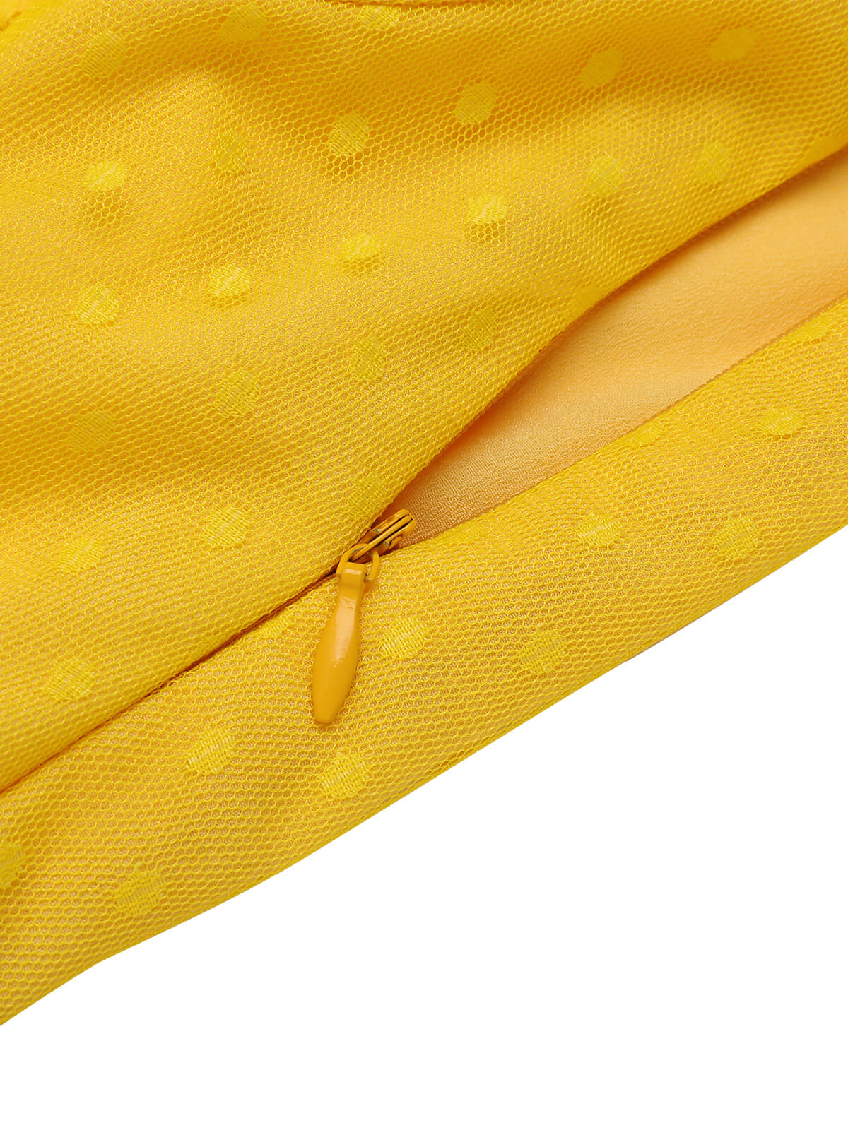 Yellow 1950s Dots Off-Shoulder Mesh Swing Dress - Image 6