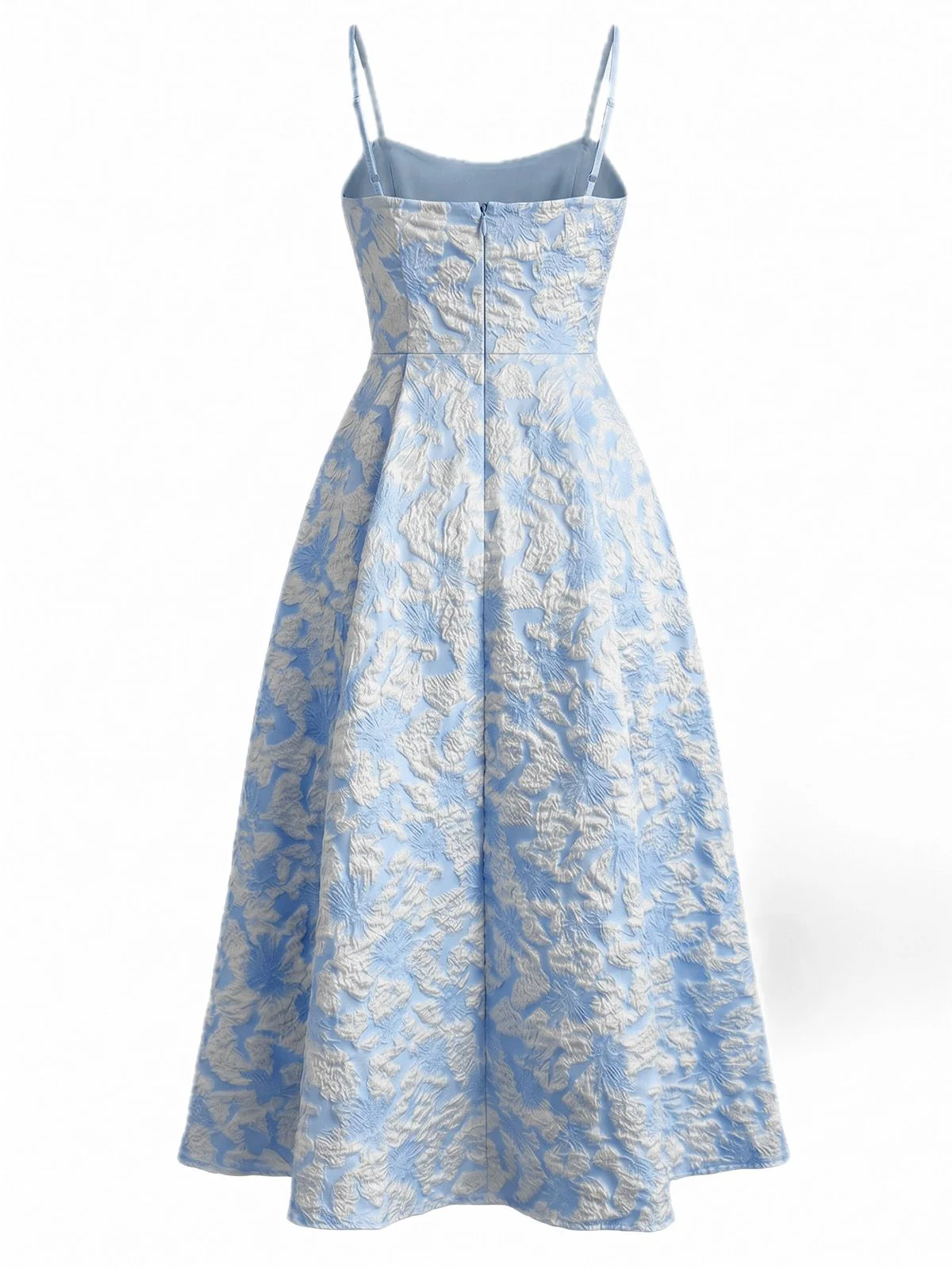 Yellow 1950s Floral Jacquard Textured Spaghetti Strap Midi Dress - Image 8