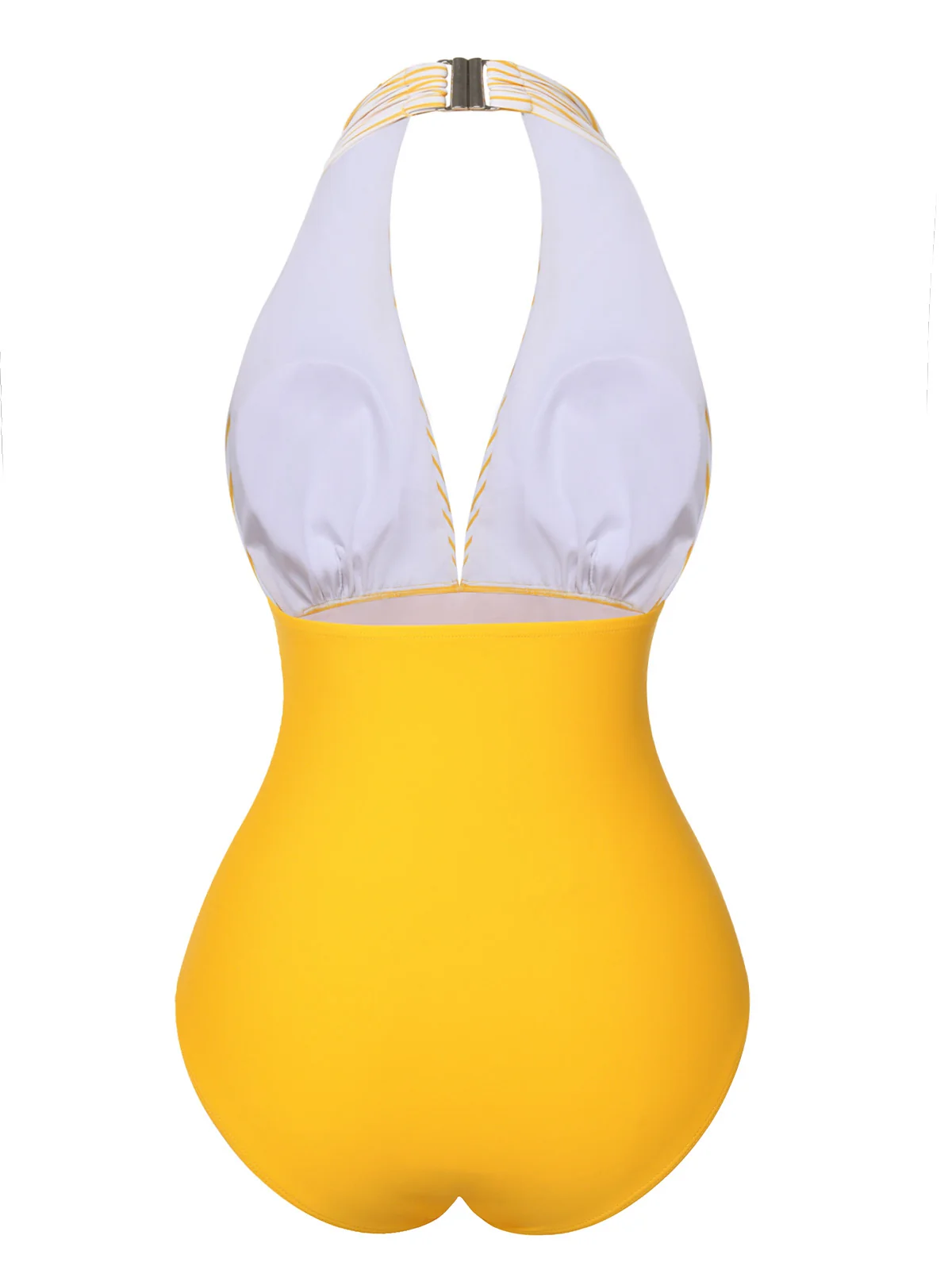 Yellow 1950s Halter Striped Patchwork Swimsuit - Image 4