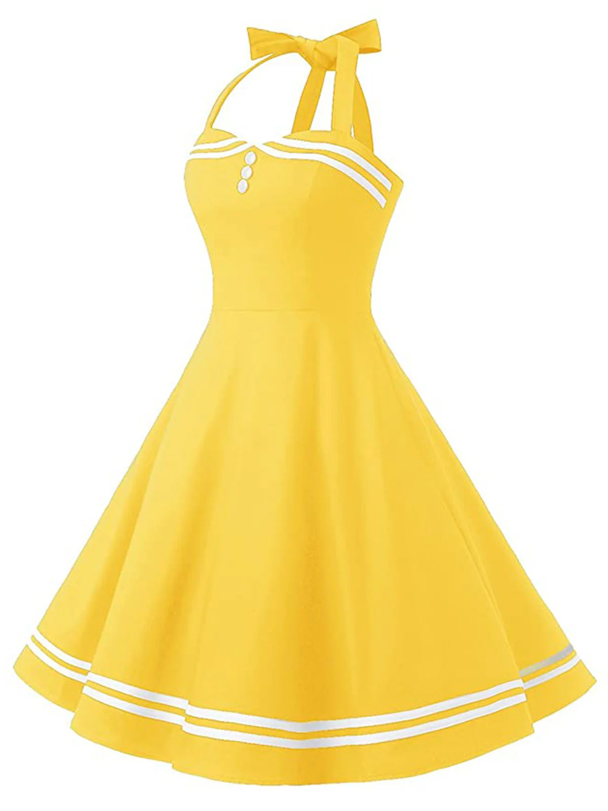 Yellow 1950s Halter Swing Dress - Image 5