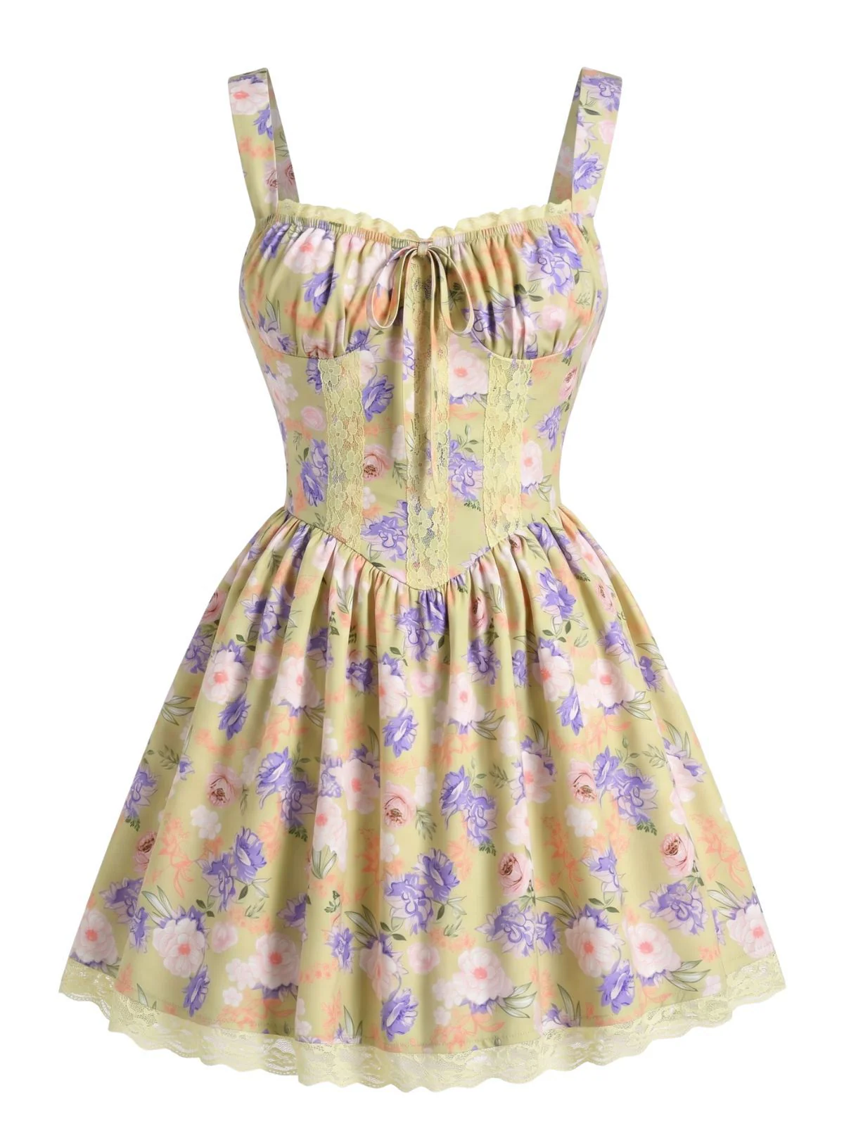 Yellow 1950s Lace Floral Patchwork Mini Dress - Image 2