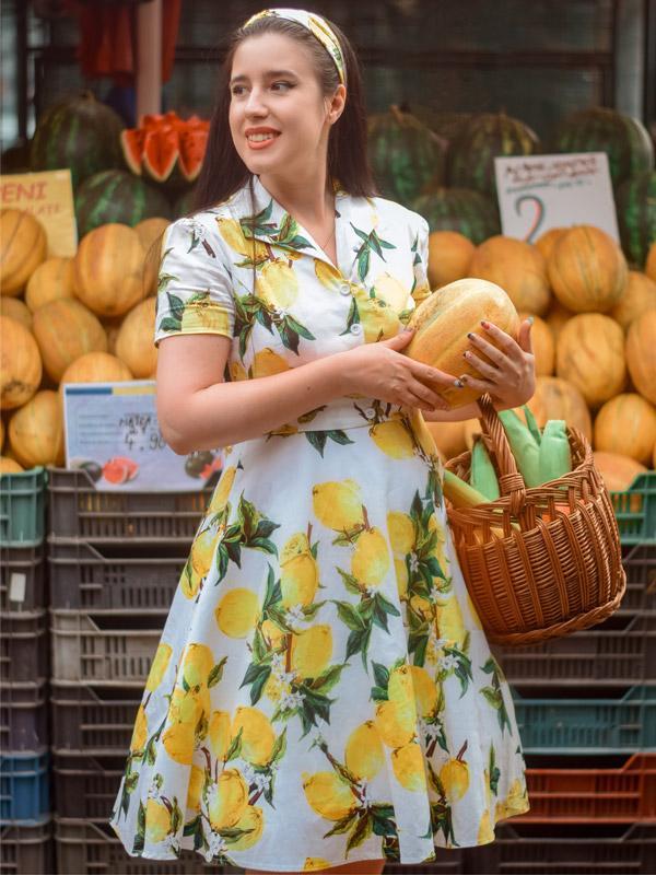 Yellow 1950s Lemon Bow Swing Dress - Image 4