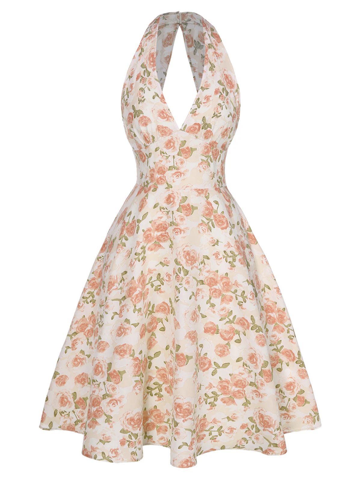 Blue 1950s Floral V-Neck Dress - Image 13