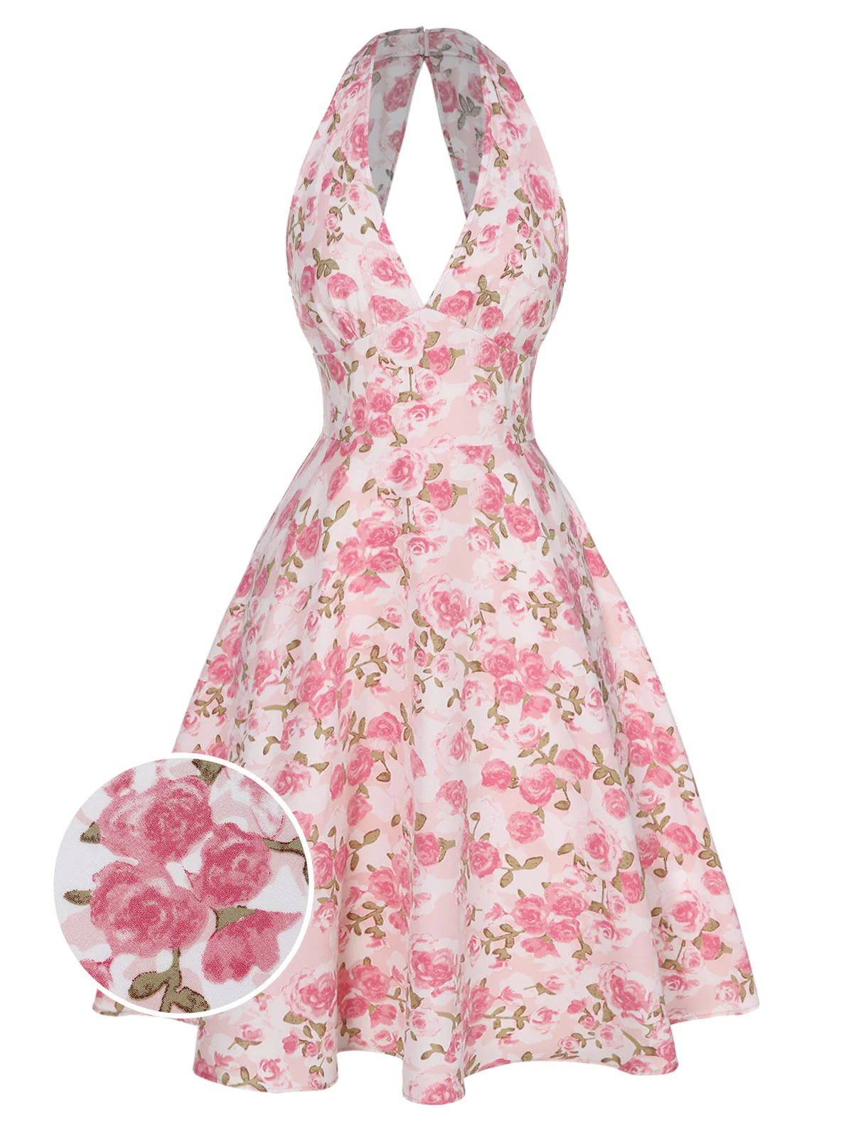 Blue 1950s Floral V-Neck Dress - Image 6