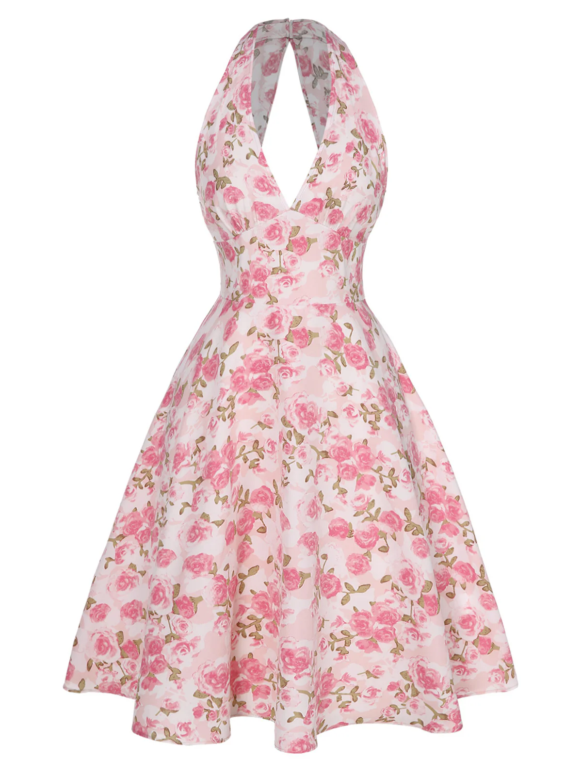 Blue 1950s Floral V-Neck Dress - Image 7
