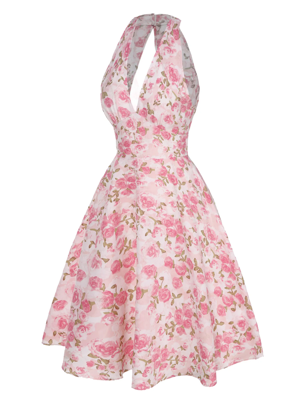 Blue 1950s Floral V-Neck Dress - Image 8