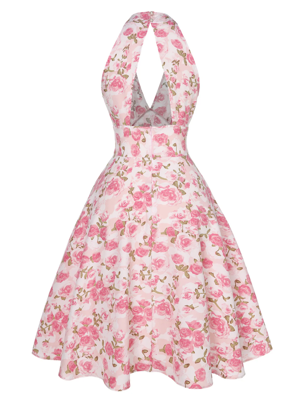 Blue 1950s Floral V-Neck Dress - Image 9