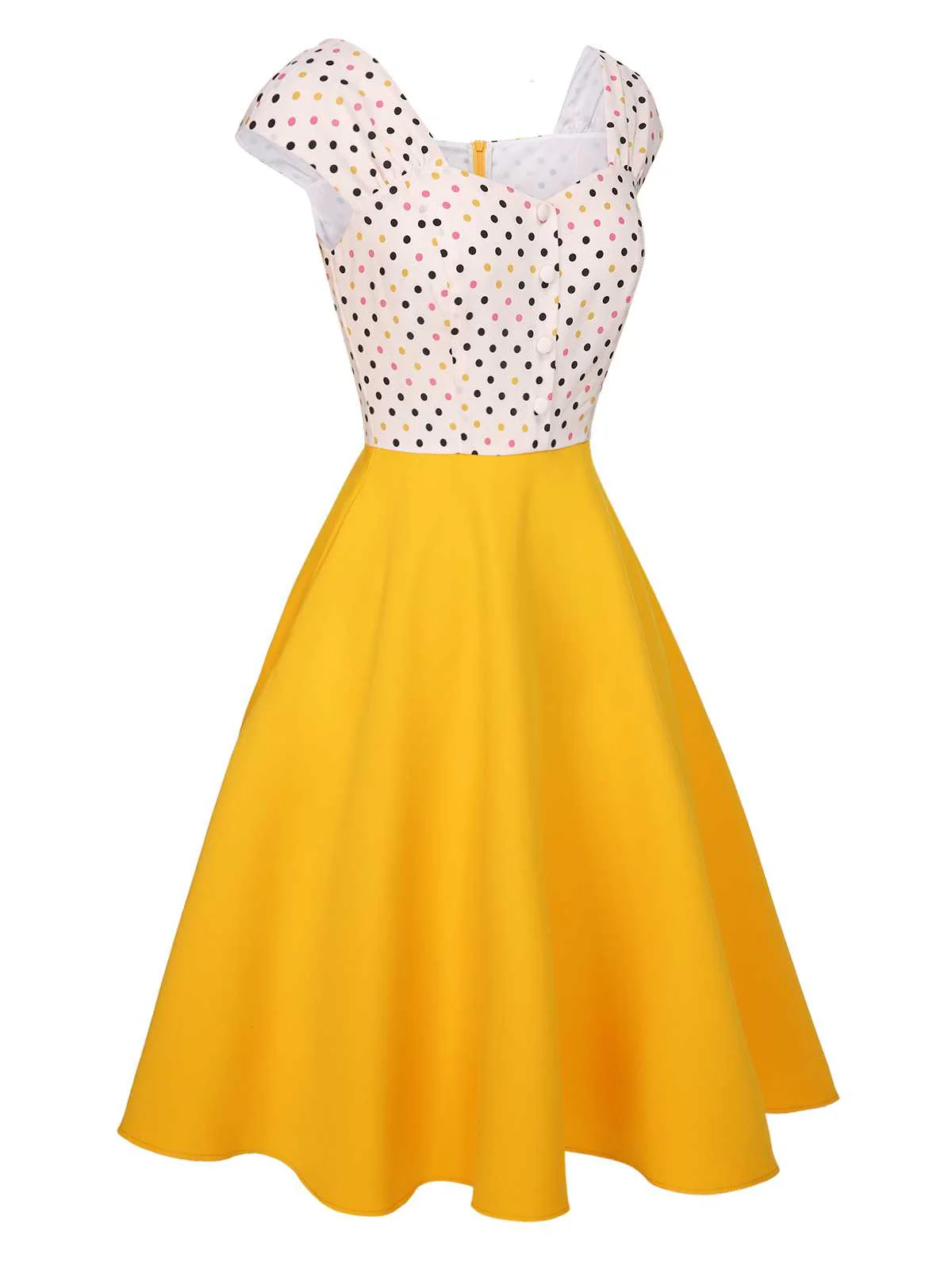 Yellow 1950s Polka Dots Button Dress - Image 3
