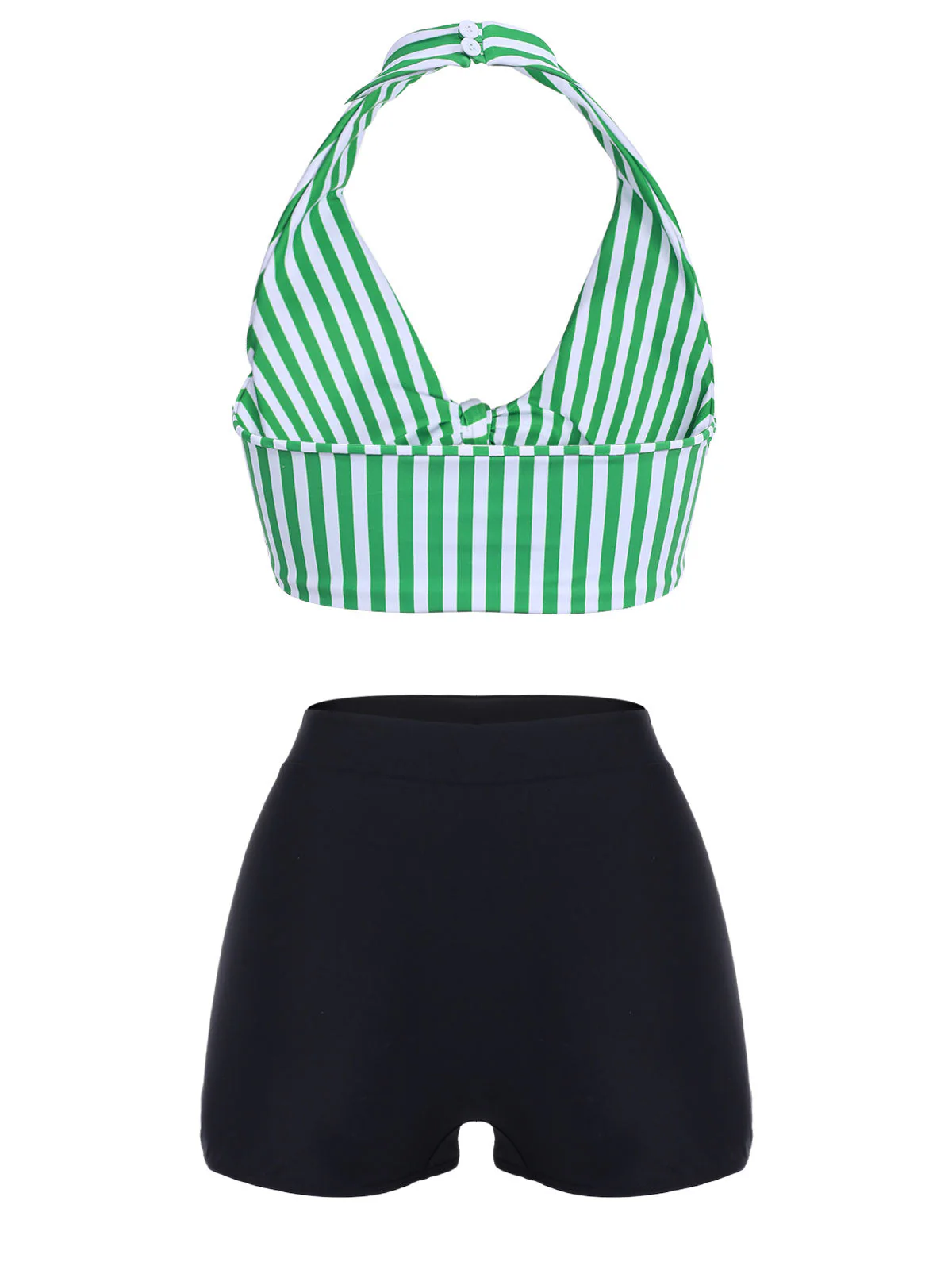 Blue 1950s Retro Halter Stripes Bikini Set - Image 8