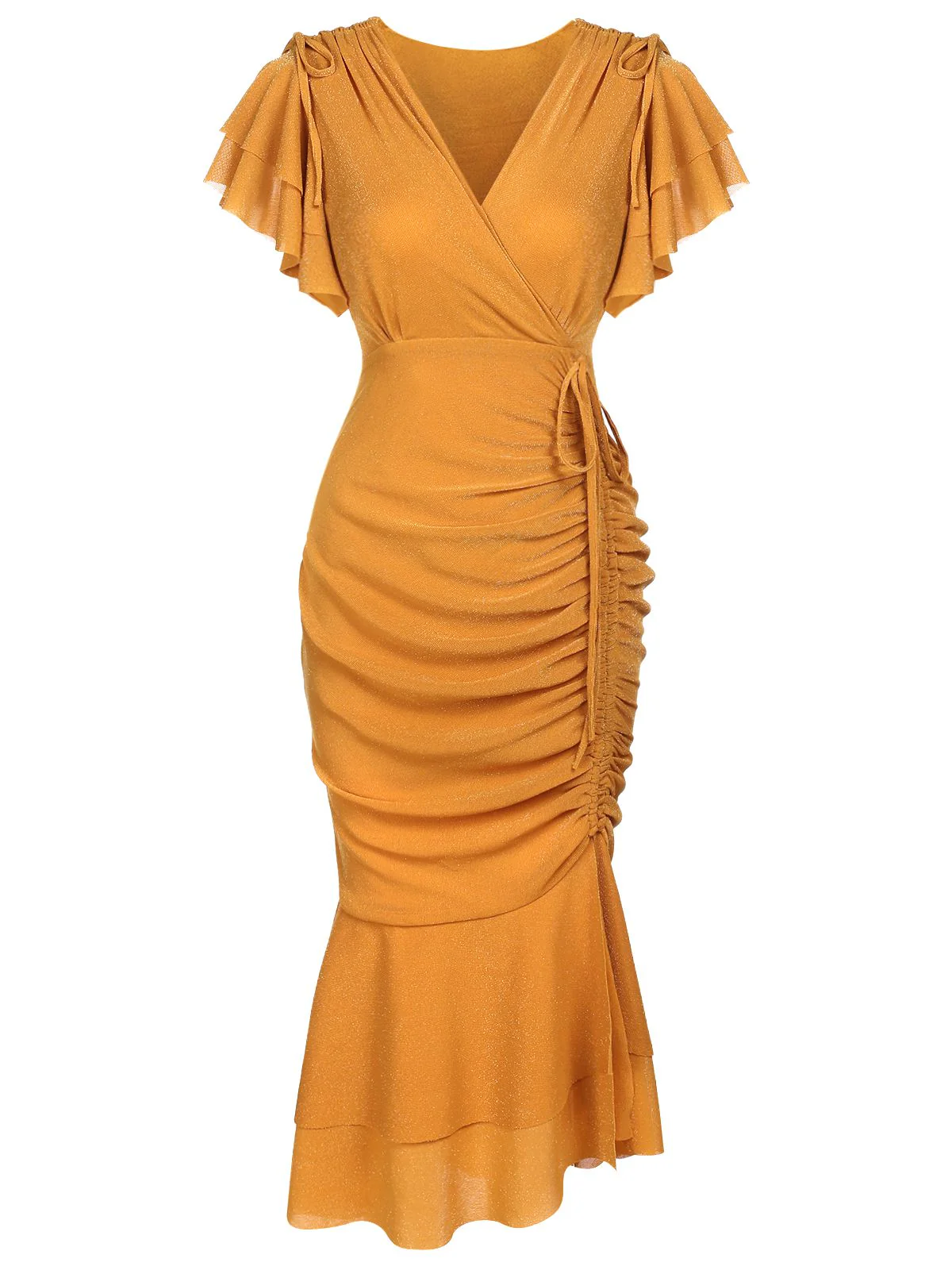 1930s Ruffle Lace-up Fishtail Dress - Image 3