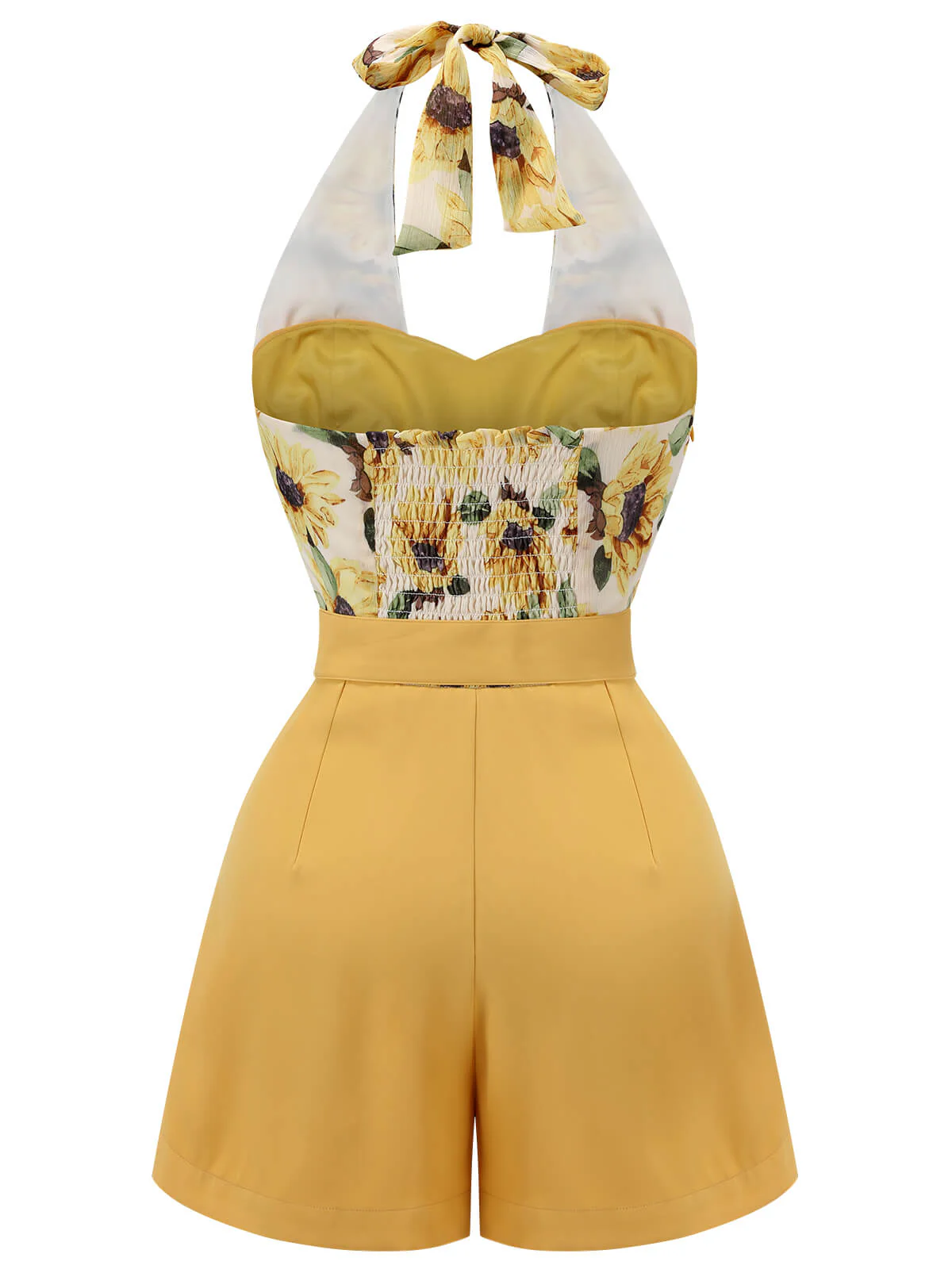 Yellow 1950s Sunflower Halter Romper - Image 8