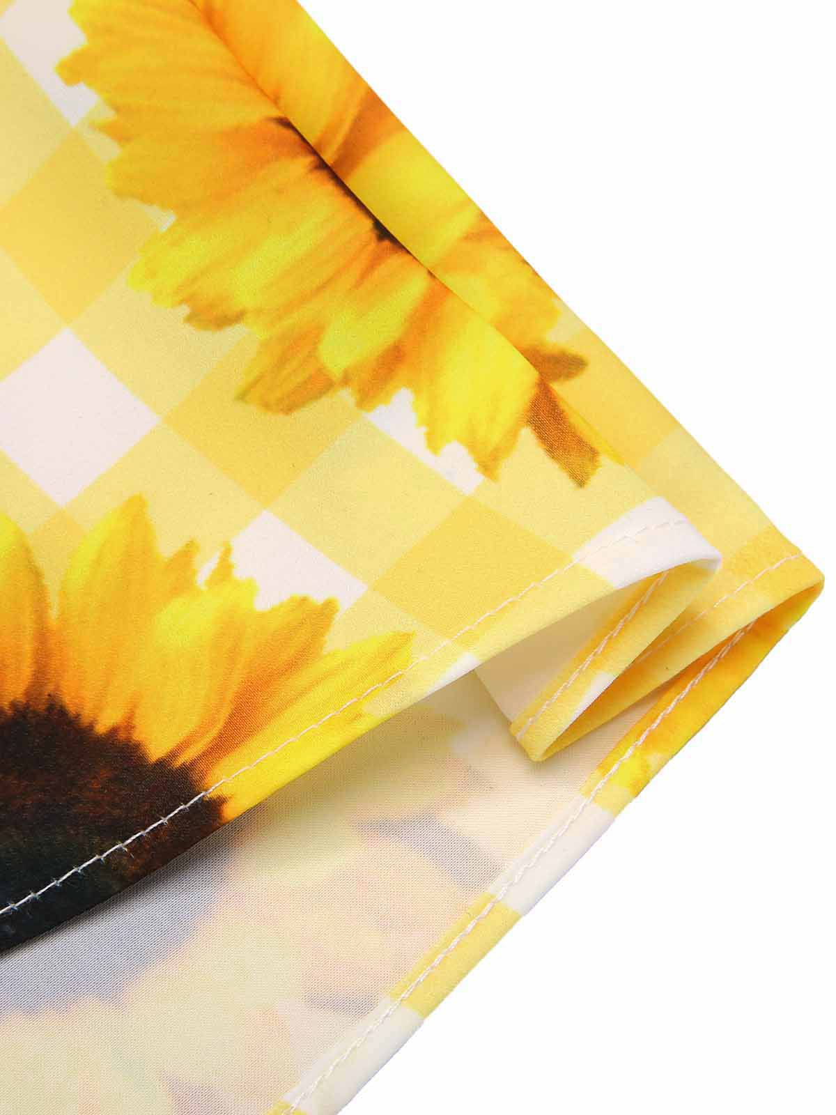 Yellow 1950s Sunflower Plaid Halter Dress - Image 6