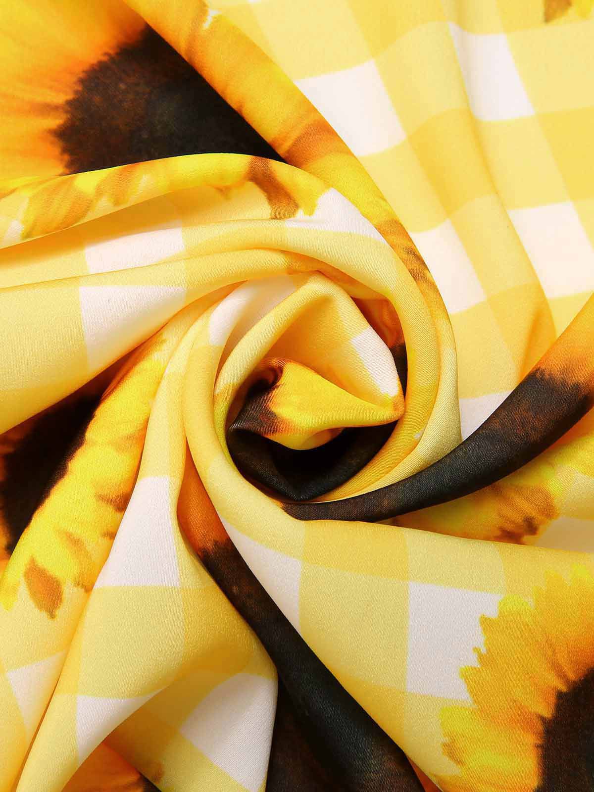 Yellow 1950s Sunflower Plaid Halter Dress - Image 7