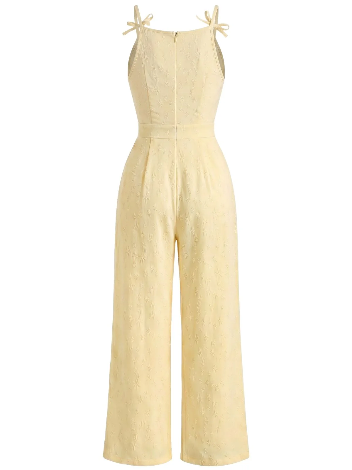 Yellow 1950s Tie-Strap Floral Jacquard Jumpsuit - Image 3