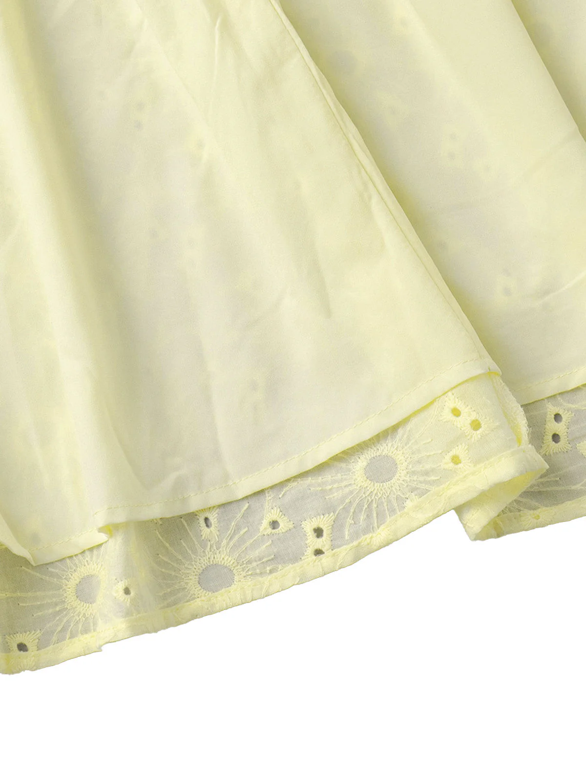 Yellow 1960s Cotton Embroidered Puff Sleeve V-Neck Mini Dress - Image 7